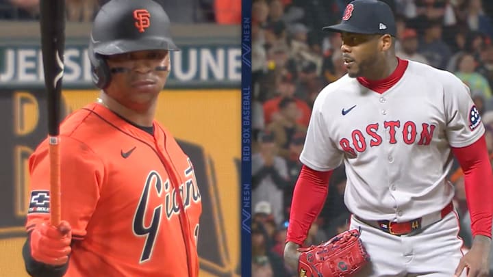 Rafael Devers faces off against Red Sox closer Aroldis Chapman. Rafael Devers faces off against Red Sox closer Aroldis Chapman.