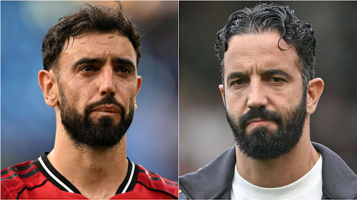 Bruno Fernandes (left) and Ruben Amorim were singing from the same hymn sheet ahead of Sunday’s showdown. Bruno Fernandes (left) and Ruben Amorim were singing from the same hymn sheet ahead of Sunday’s showdown.