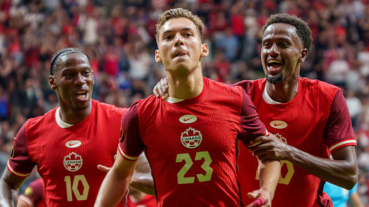 Jonathan David (left), Niko Sigur (center) and Ali Ahmed (right) are all likely to play big roles for Canada in 2026. 