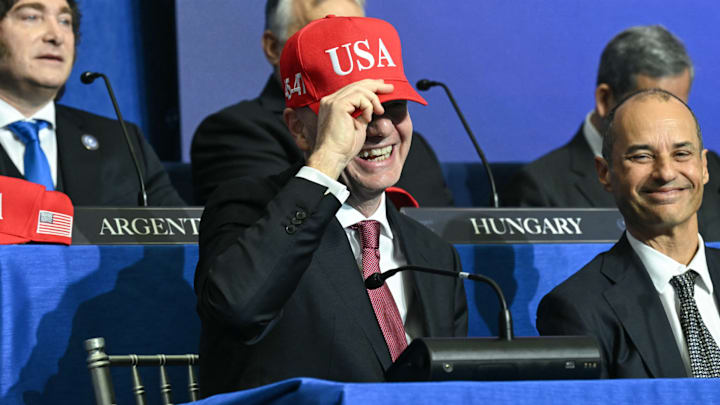 Gianni Infantino has come under scrutiny for his choice of headwear recently.