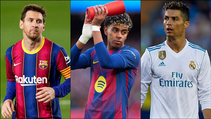 Lamine Yamal (center) is setting landmarks even Lionel Messi (left) and Cristiano Ronaldo weren’t able to reach.
