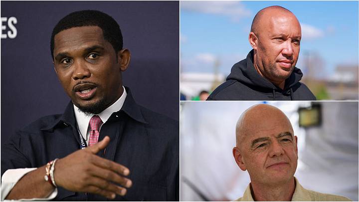 Mikael Silvestre (top right) is leading the charge against FIFA, while Samuel Eto’o (left) has defended Gianni Infantino. Mikael Silvestre (top right) is leading the charge against FIFA, while Samuel Eto’o (left) has defended Gianni Infantino.