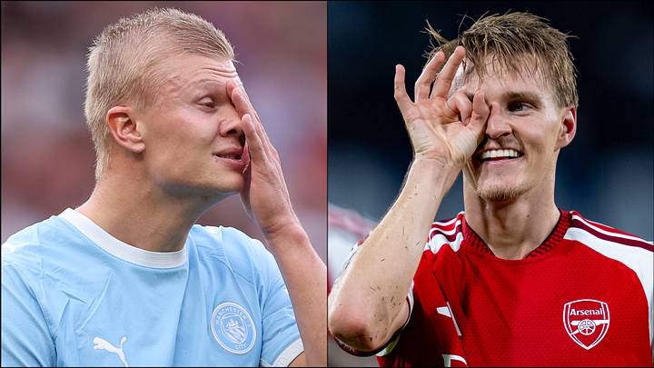 Erling Haaland (left) and Martin Ødegaard would’ve had very different reactions to the news of Manchester City’s guilty verdict.