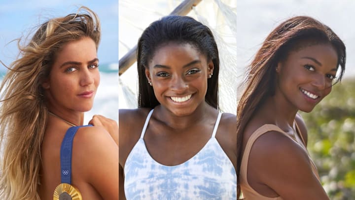 Caroline Marks and Gabby Thomas were photographed by Ben Horton in Boca Raton. Simons Biles was photographed by Walter Chin in Puerto Vallarta. Caroline Marks and Gabby Thomas were photographed by Ben Horton in Boca Raton. Simons Biles was photographed by Walter Chin in Puerto Vallarta.
