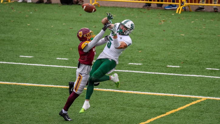 Slippery Rock University wide receiver Kyle Sheets (5) pulls in a reception for a touchdown 