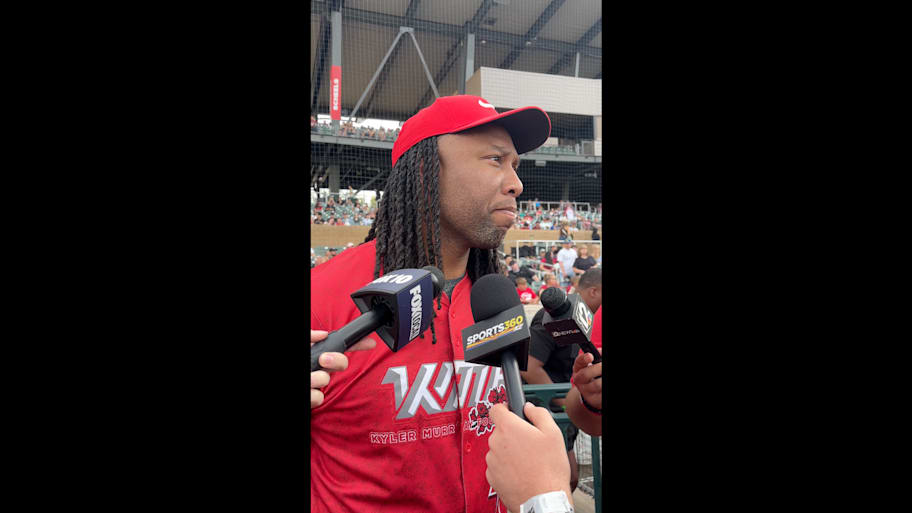Larry Fitzgerald speaks with reporters. | @AZSports / X