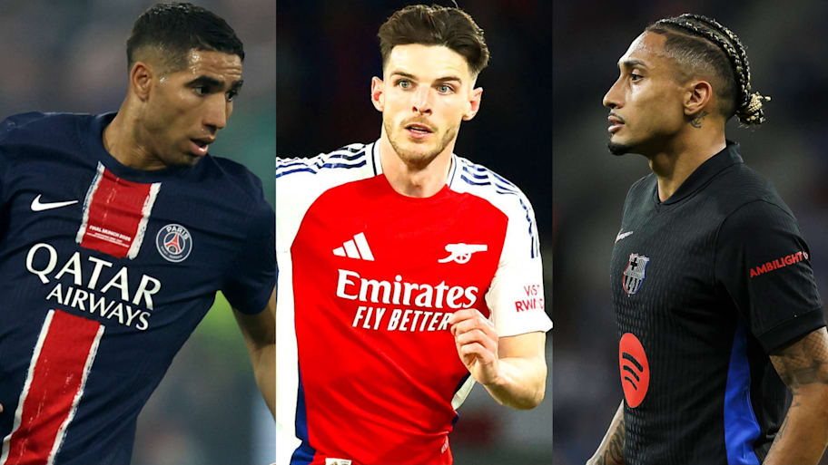 Achraf Hakimi (left), Declan Rice (middle) and Raphinha (right) feature in Sports Illustrated's Champions League Team of the Season.  | IMAGO/Marco Canoniero, Pro Sports Images, Gonzales Photo