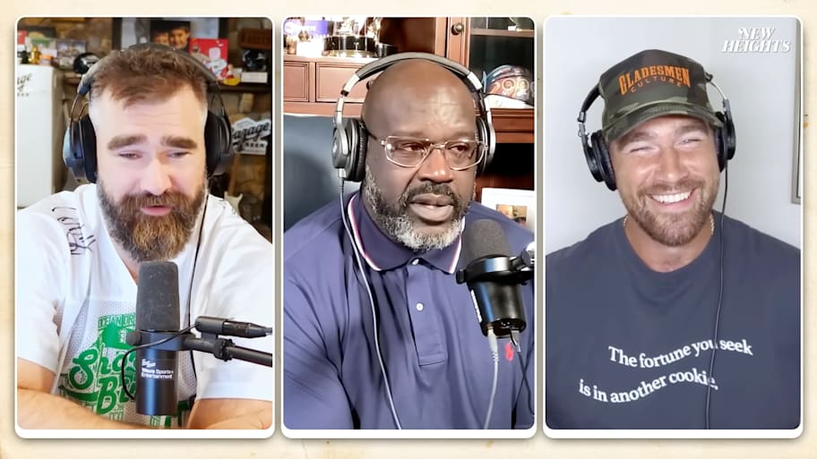 Shaq talks with the Kelce brothers on an episode of ‘New Heights.’ | New Heights / YouTube