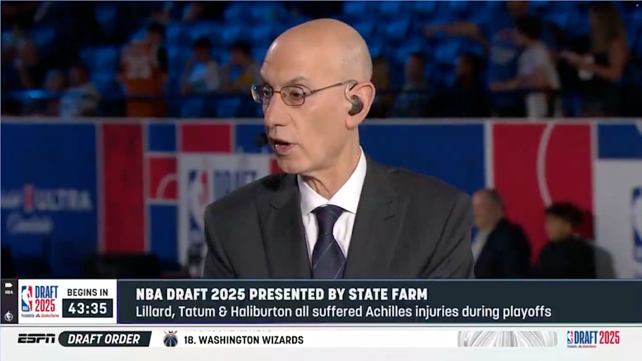 Adam Silver speaks with Malika Andrews ahead of the 2025 NBA draft. | @AwfulAnnouncing / X