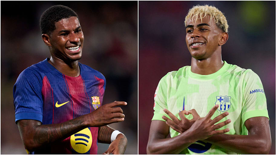 Marcus Rashford (left) has spoken glowingly about Lamine Yamal. |  Alex Caparros/Cristian Trujillo/Quality Sport Images/Getty Images