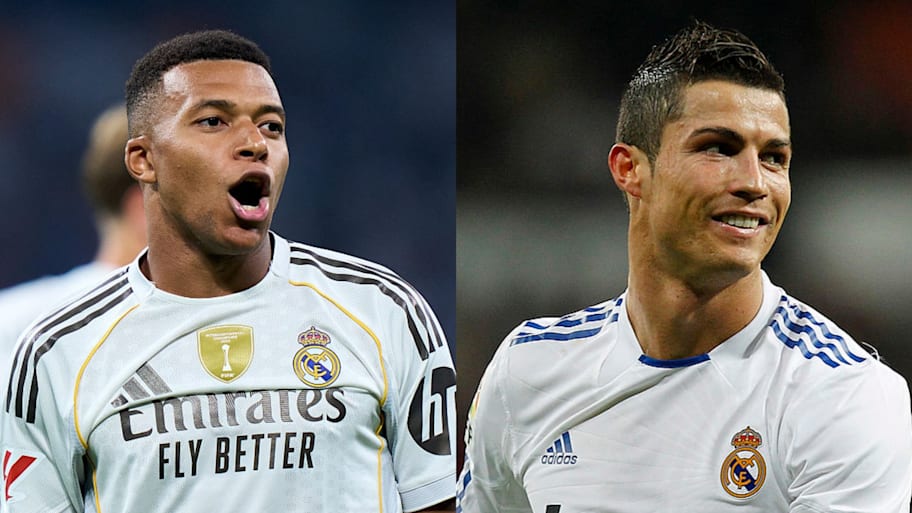 Kylian Mbappé (left) is the new face of Real Madrid 15 years after Cristiano Ronaldo joined the club. | Diego Souto/Getty Images, Angel Martinez/Getty Images