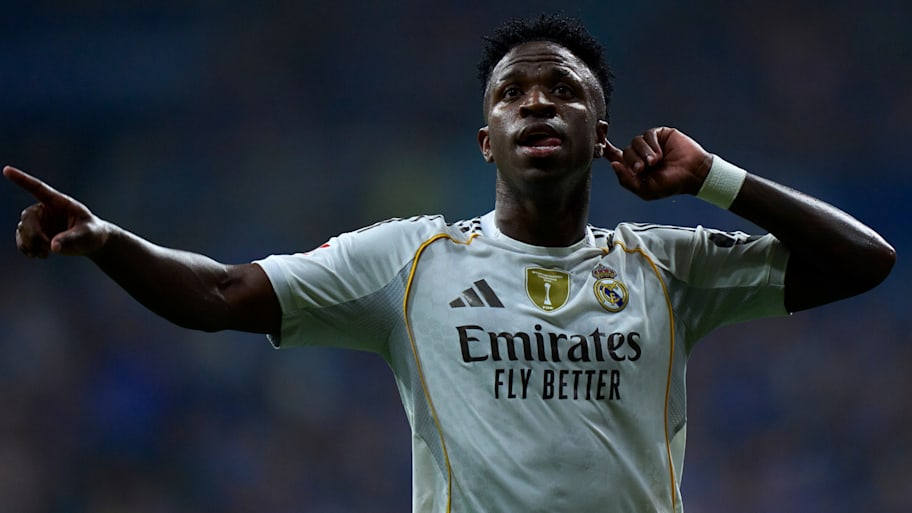 Vinicius Junior celebrated a goal and an assist against Real Oviedo on Sunday night. | Diego Souto/Getty Images