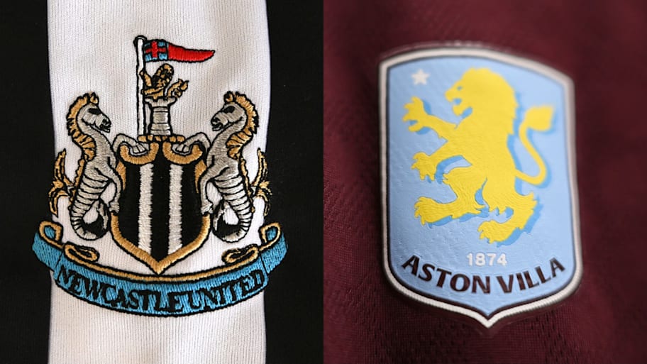 The badges of Newcastle and Aston Villa