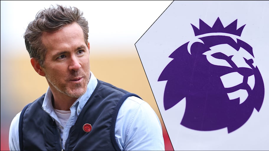 Ryan Reynolds (left) and the Premier League badge.