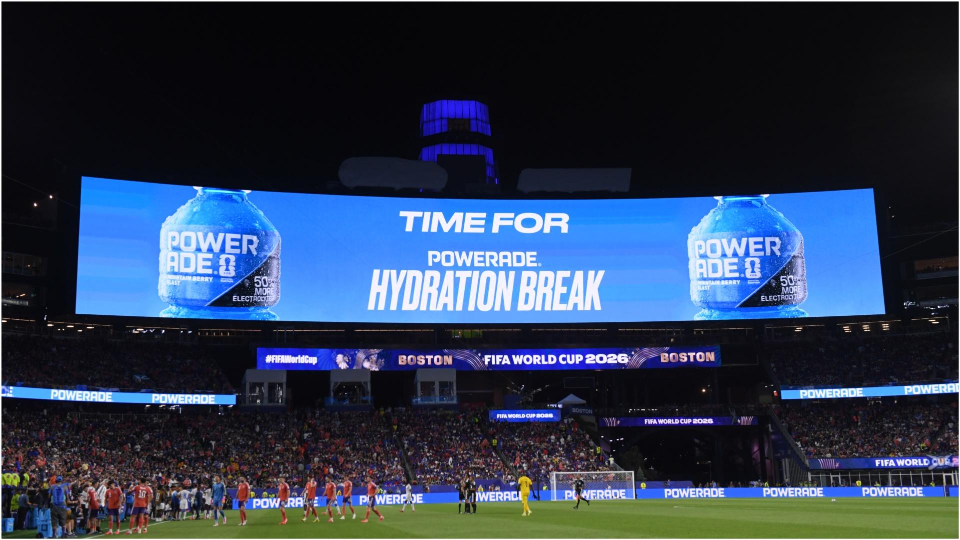 The advertising for a hydration break during Haiti's clash with Scotland. 