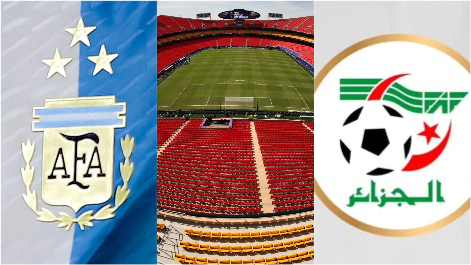 Argentina and Algeria's badge, either side of a general view of Arrowhead Stadium.