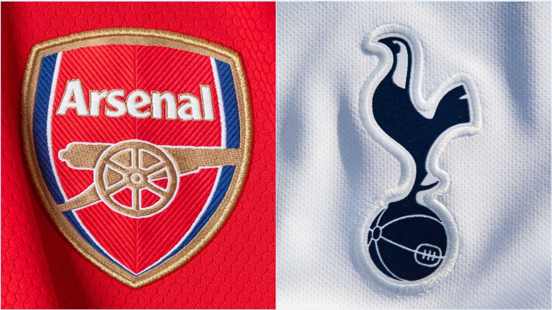 The badges of Arsenal and Tottenham Hotspur.