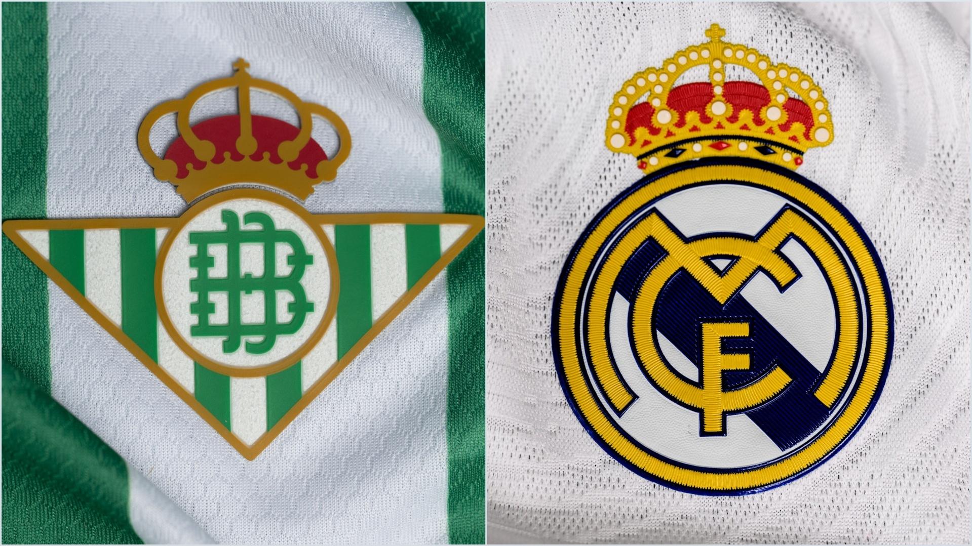Real Betis and Real Madrid club crests.