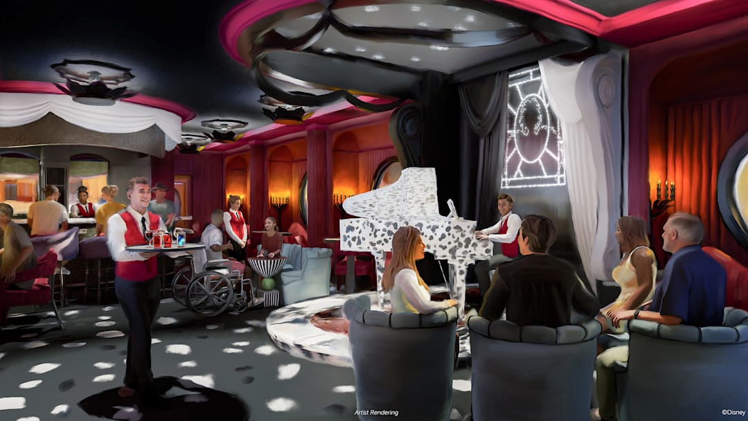 A rendering of De Vil's Piano Lounge. Image courtesy Disney Cruise Line