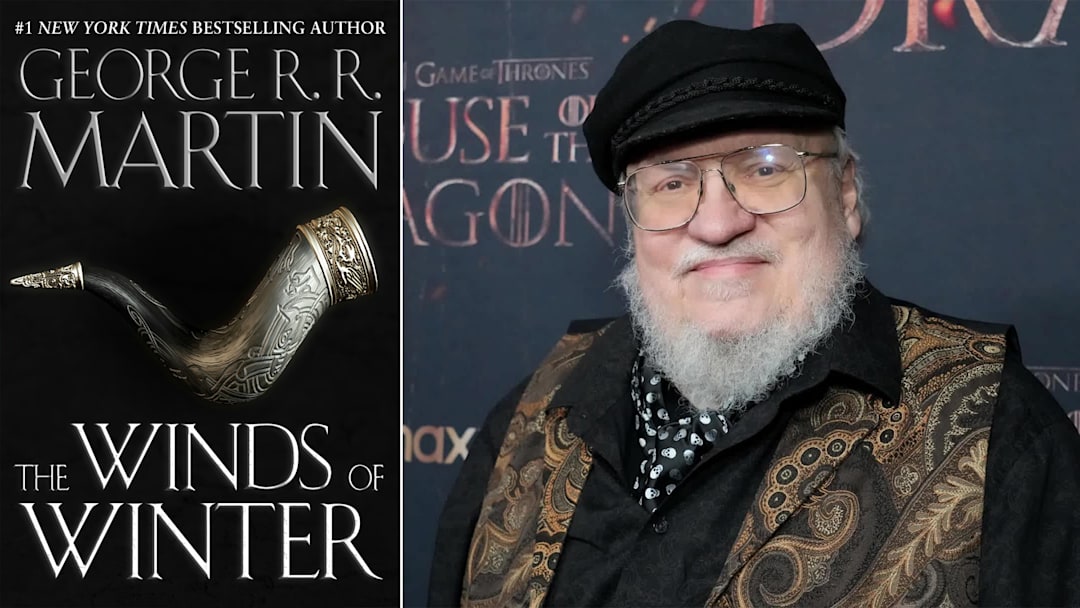 The Winds of Winter official cover mock-up /  George R.R. Martin attends HBO's "House of the Dragon" FYC Screening at Directors Guild Of America on March 07, 2023 in Los Angeles, California.
