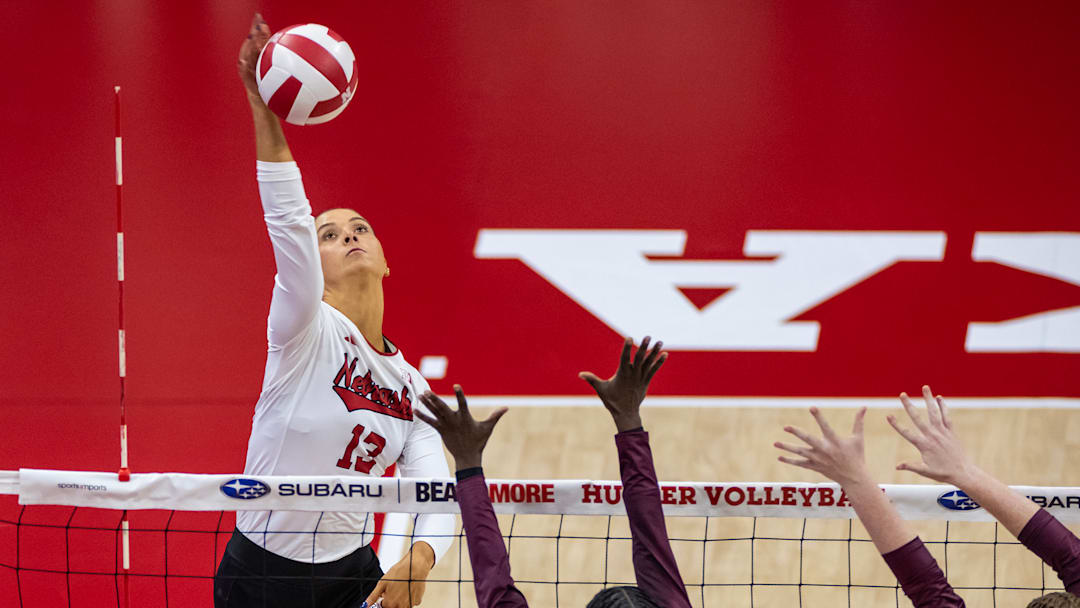 Nebraska hitter Merritt Beason goes on the attack against Arizona State.