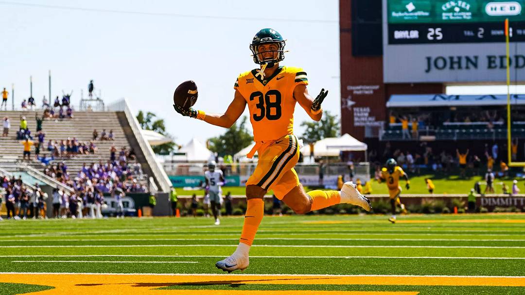 Jacob Redding recorded a pick-six against Kansas State at McLane stadium in 2025. Jacob Redding recorded a pick-six against Kansas State at McLane stadium in 2025.