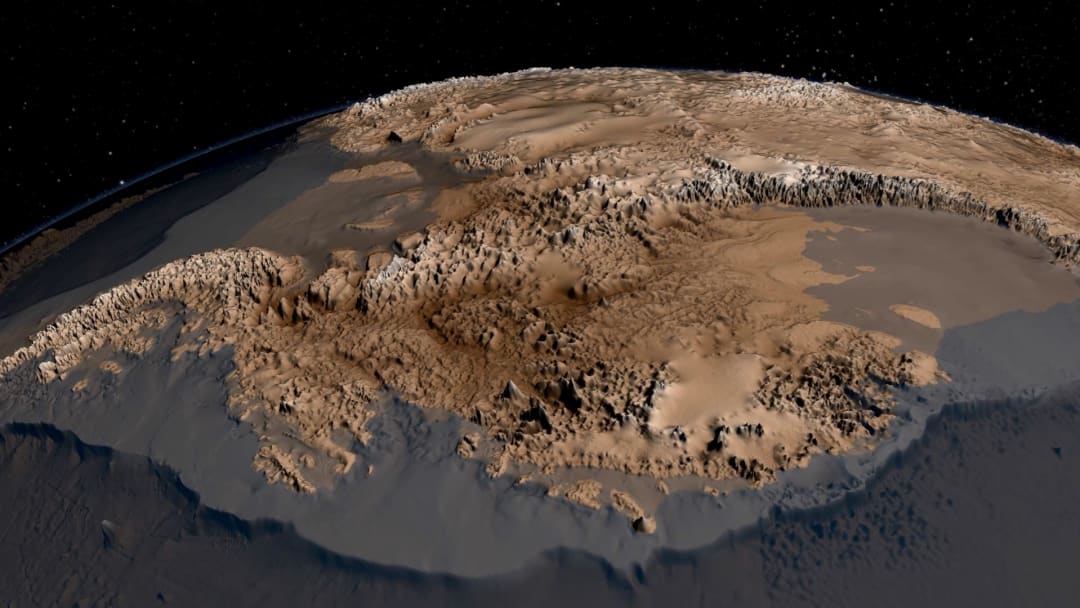An ice-free Antarctica is barely recognizable.