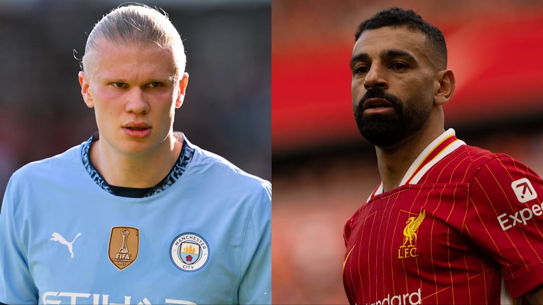 Erling Haaland (left) won last season's award while Mohamed Salah (right) leads the charge this year. 