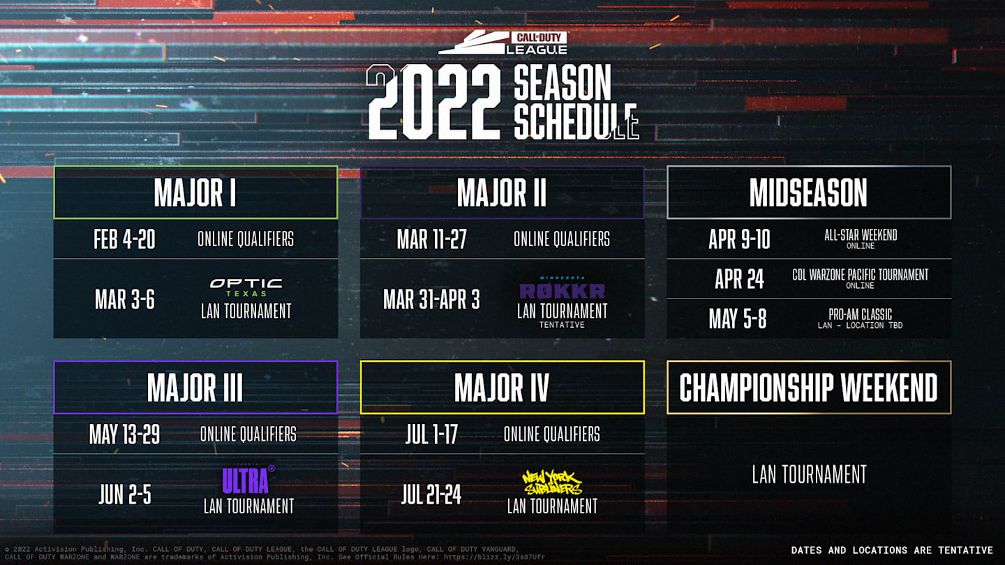CDL 2022 Schedule Announced Kickoff Classic, Majors, ProAm Classic