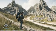 Sam traversing across a rocky ravine in Death Stranding 2
