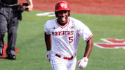Indiana outfielder Devin Taylor celebrates a home run.