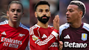 Alessia Russo (left), Mohamed Salah (middle) and Morgan Rogers (right) are nominated at the PFA Awards.
