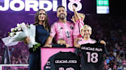 Jordi Alba (center) celebrated his retirement alongside his family following Inter Miami’s 4–0 win over Atlanta United.