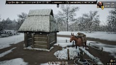 Manor Lords screenshot of a Pack Station with a mule.