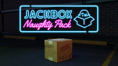 Jackbox Naughty Pack teaser showing an unremarkable box below a neon sign.