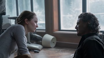 Kaitlyn Dever (Abby) and Pedro Pascal (Joel) in The Last of Us season 2. Photograph by Liane Hentscher/HBO.