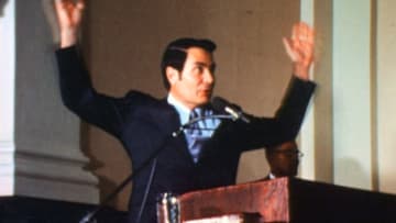 Jim Jones speaks from the pulpit in California. (Don Como)