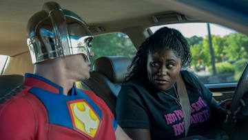John Cena (Peacemaker) and Danielle Brooks (Leota Adebayo) in Peacemaker season 2. Photograph by Jessica Miglio/Max.