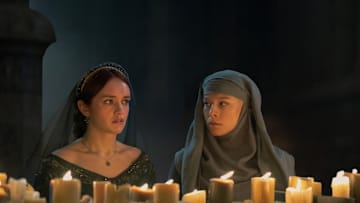 Olivia Cooke as Alicent Hightower and Emma D’Arcy as Rhaenyra Targaryen in House of the Dragon season 2. Photograph by Ollie Upton/HBO.