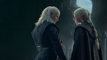 Daemon and Rhaenyra Targaryen in House of the Dragon season 2.