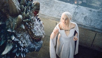 Daenerys Targaryen (Emilia Clarke) and Drogon in Game of Thrones season 5. Photograph courtesy of HBO.