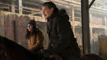 Joel (Pedro Pascal) and Dina (Isabela Merced) in The Last of Us season 2. Photograph by Liane Hentscher/HBO.