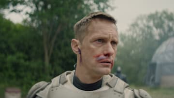 Alexander Skarsgård in "Murderbot," now streaming on Apple TV+.