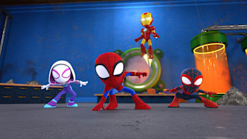 MARVEL’S SPIDEY AND HIS AMAZING FRIENDS - “The Friendly Neighborhood” (Disney)
GWEN STACY, PETER PARKER, IRON MAN, MILES MORALES. Image Credit to Disney. 