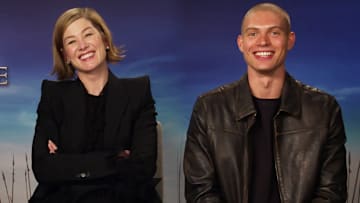The Wheel of Time's Rosamund Pike and Josha Stradowski.