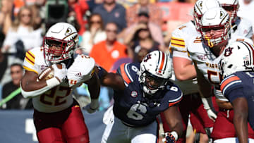 Louisiana-Monroe running back Ahmad Hardy carries against Auburn