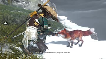 Atsu pets a fox, Ghost of Yotei