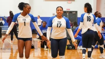 Dayannah Jean-Baptiste (left), Aja Coffey and their Fisk teammates participated in the Alliance Club College Play Date.