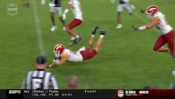 Carson Hansen’s dive for the goal line was determined to be just a few inches short.