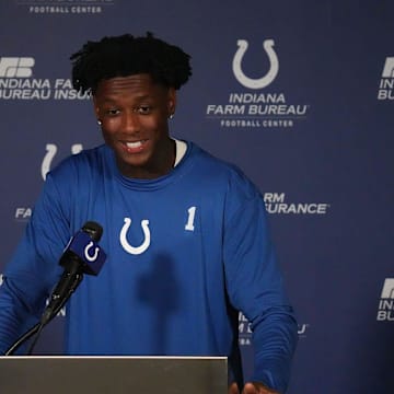 Indianapolis Colts cornerback Sauce Gardner meets with the media on Thursday, November 6, 2025.